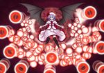  bad_id bad_pixiv_id bat_wings danmaku fangs hat highres lavender_hair magic_circle open_mouth outstretched_arms red_eyes remilia_scarlet solo spread_arms thighhighs touhou utakata_(kochou_no_yume) wings wrist_cuffs zettai_ryouiki 