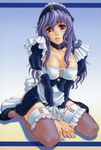  blue_hair breasts cleavage copyright_request garters highres kanesada_keishi large_breasts lingerie maid red_eyes solo thighhighs underwear 