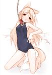  aka_ume animal_ears barefoot bdsm bondage bound collar fox_ears kneeling leash one-piece_swimsuit original school_swimsuit solo swimsuit tail 