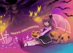  bat beatrice blue_eyes brown brown_hair butterfly dress halloween pumpkin sitting smile umbrella umineko_no_naku_koro_ni ushiromiya_maria when_they_cry_3 