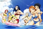  :&lt; absurdres ahoge alyssa_searrs bandeau barefoot bikini bird black_hair blonde_hair blue_eyes braid breasts brown_hair carrying casual_one-piece_swimsuit child cleavage cloud day dutch_angle everyone feet frilled_swimsuit frills front-tie_top green_eyes hairband hands_on_hips highres higurashi_akane hisayuki_hirokazu hug hug_from_behind innertube jewelry kuga_natsuki long_hair medium_breasts megami minagi_mikoto miyu_greer multiple_girls my-hime navel necklace non-web_source ocean official_art one-piece_swimsuit one_eye_closed open_mouth orange_hair outdoors piggyback ponytail purple_eyes red_eyes red_hair short_hair shorts silver_hair sky square-leg strapless swimsuit tokiha_mai tubetop wading water yellow_eyes yuuki_nao 