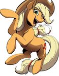 acesential applejack_(mlp) blonde_hair cutie_mark earth_pony equine eyelashes female feral friendship_is_magic fur green_eyes hair hat hooves horse mammal my_little_pony nude open_mouth orange_fur pony simple_background smile solo teeth tongue white_background 