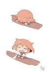  blush brown_hair chibi closed_eyes comic commentary crying face_down fang hair_ornament hairclip hanomido highres ikazuchi_(kantai_collection) kantai_collection long_sleeves neckerchief open_mouth school_uniform serafuku short_hair simple_background snot tears white_background 
