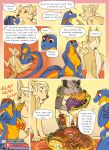  2019 5_fingers anthro blue_eyes boop breasts canid canine clothed clothing cobra comic detailed_background digital_media_(artwork) english_text female fennec fox group hi_res mammal nipples nude open_mouth orange_nipples reptile scalie shen_(zummeng) sitting smile snake teeth text tongue zaphira_(zummeng) zummeng 