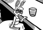  2016 alcohol anthro beverage black_and_white buckteeth clothed clothing cup disney eyewear fan_character female glasses inkyfrog lagomorph mammal maxine_d&#039;lapin monochrome rabbit sitting solo teeth zootopia 