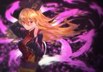  asuzemu bad_id bad_pixiv_id black_dress blonde_hair breasts chinese_clothes commentary_request dress junko_(touhou) long_hair long_sleeves medium_breasts red_eyes sash solo tabard touhou wavy_hair 