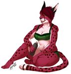  anthro breasts clothed clothing feline female fur hair mammal myloveless navel open_mouth sitting slightly_chubby solo thick_thighs 