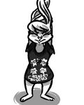  2016 anthro barefoot black_and_white bottomless clothed clothing disney english_text eyes_closed fan_character female hand_behind_head inkyfrog lagomorph mammal maxine_d&#039;lapin monochrome rabbit simple_background solo standing stretching text white_background zootopia 