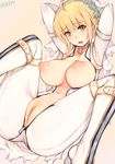  absurdres ahoge arm_belt arms_behind_back arms_behind_head arms_up artist_name bangs blonde_hair blush bodysuit boots breasts bridal_veil center_opening chain chain_necklace clitoris collarbone colored_pubic_hair eyebrows_visible_through_hair fate/extra fate/extra_ccc fate_(series) flower green_eyes hair_flower hair_ornament head_wreath high_heel_boots high_heels highres knees_up large_breasts lock looking_at_viewer midriff mukka navel nero_claudius_(bride)_(fate) nero_claudius_(fate)_(all) nipples no_bra open_mouth padlock padlocked_collar paid_reward patreon_reward pink_background pubic_hair puffy_nipples pussy short_hair sidelocks simple_background solo spread_legs thigh_boots thigh_strap thighhighs uncensored unzipped veil white_bodysuit white_footwear zipper 