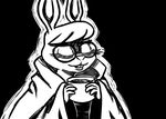  2016 anthro bedding beverage black_and_white black_background blanket buckteeth clothed clothing cup disney eyes_closed eyewear fan_character female glasses inkyfrog lagomorph mammal maxine_d&#039;lapin monochrome rabbit simple_background solo teeth zootopia 