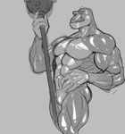  anthro dinosaur grey_background mace male melee_weapon muscular reptilius_maximus scalie simple_background toy_story weapon 