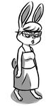  2016 alternate_version_available anthro barefoot black_and_white buckteeth clothed clothing disney eyewear fan_character female glasses inkyfrog lagomorph mammal maxine_d&#039;lapin monochrome rabbit simple_background solo standing tape teeth white_background zootopia 