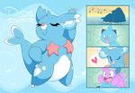  &lt;3 aquabunny blue_body brionne comic dewott english_text eyelashes fangs humor hybrid male marine musical_note nidorina nidorino nintendo one_eye_closed open_mouth pink_body pink_nose pok&eacute;mon rock singing smile starfish text video_games whiskers wink 