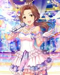  artist_request brown_eyes brown_hair cinderella_dream frilled frilled_gloves frills gloves hair_ornament idolmaster idolmaster_cinderella_girls kawashima_mizuki long_hair microphone official_art ponytail smile solo sparkle star star_hair_ornament tiara white_gloves 