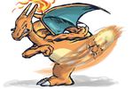  2016 3_toes black_eyes charizard claws digital_drawing_(artwork) digital_media_(artwork) dragon fangs feral fire full-length_portrait horn kick male membranous_wings multicolored_scales nintendo orange_horn orange_scales orange_tail plantigrade pok&eacute;mon portrait runde scales scalie shadow simple_background solo teeth toe_claws toes two_tone_scales video_games white_background wings yellow_scales 