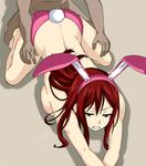  1girl animal_ears breasts bunny_ears bunny_tail bunnysuit clenched_teeth clothed_female_nude_male erza_scarlet fairy_tail large_breasts long_hair red_hair sex ttrop 