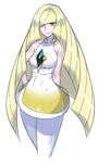  bare_arms bare_shoulders blonde_hair blush breasts commentary_request crystal diamond dress green_eyes hair_over_one_eye hand_on_hip leggings long_hair looking_at_viewer lusamine_(pokemon) md5_mismatch medium_breasts mizuumi_(bb) multicolored multicolored_clothes multicolored_dress pokemon pokemon_(game) pokemon_sm short_dress sleeveless sleeveless_dress smile solo very_long_hair white_legwear 