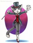  anthro border breasts cat clothed clothing feline female fur gloves_(marking) grey_fur hat mammal markings open_mouth slit_pupils solo toonfx top_hat white_border white_fur 