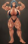  1girl abs artist_request biceps bikini breasts dorohedoro earrings extreme_muscles female huge_breasts long_hair muscle noi_(dorohedoro) red_eyes solo thick_thighs white_hair 