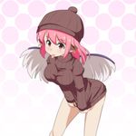  :p animal_ears beanie bird_wings blush bottomless breasts cato_(monocatienus) clothes_tug commentary_request earrings hat jewelry medium_breasts mystia_lorelei naked_sweater pink_eyes pink_hair ribbed_sweater short_hair solo sweater sweater_tug tongue tongue_out touhou wings 