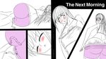  1girl anal ass blush breasts cleavage comic female hips infestation intorsus_volo long_hair midriff monochrome open_mouth original parasite shorts sleeping solo spot_color tank_top thighs unbirth worm worms 