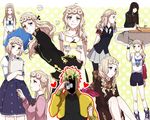  1girl alternate_hair_color alternate_hairstyle bad_id bad_pixiv_id blonde_hair blue_eyes braid camcorder dio_brando father_and_daughter food genderswap genderswap_(mtf) giorno_giovanna haruno_shiobana heart jojo_no_kimyou_na_bouken long_hair meron pantyhose pudding scarf short_hair side_ponytail umbrella 