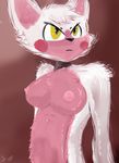  2016 animatronic anthro black_nose blush breasts brown_background canine digital_media_(artwork) e-01 female five_nights_at_freddy&#039;s five_nights_at_freddy&#039;s_2 fox funtime_foxy_(fnaf) funtime_foxy_(fnafsl) fur hair machine mammal mangle_(fnaf) nipples nude pink_fur pink_nipples robot simple_background sister_location solo toy_foxy_(fnaf) video_games white_fur yellow_eyes 