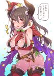  bad_id bad_pixiv_id belt blush breasts brown_hair christmas draph earrings elbow_gloves forte_(shingeki_no_bahamut) gloves granblue_fantasy hat horns jewelry large_breasts long_hair looking_at_viewer navel pointy_ears red_eyes red_gloves red_legwear santa_hat solo tajima_ryuushi thighhighs translation_request 