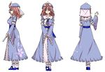  bangs blue_bow blue_footwear blue_hat blue_ribbon bow breasts character_sheet closed_mouth collarbone dress eyebrows eyebrows_visible_through_hair frilled_dress frilled_sleeves frills from_behind from_side full_body hair_between_eyes hand_up hat high_heels holding karaori large_breasts long_sleeves looking_at_viewer mob_cap multiple_views neck_ribbon own_hands_together pink_eyes pink_hair profile ribbon ribbon-trimmed_collar ribbon_trim saigyouji_yuyuko shoes simple_background socks standing the_sealed_esoteric_history touhou triangular_headpiece turnaround white_background white_legwear wide_sleeves 