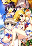  :x absurdres ahoge antenna_hair banana bare_shoulders beach_umbrella blonde_hair blue_eyes blush bowl brown_hair chair collarbone corona_timir eating flat_chest food fruit fujima_takuya green_eyes groin hair_ribbon heterochromia highres kiwifruit long_hair lyrical_nanoha mahou_shoujo_lyrical_nanoha_vivid multiple_girls navel official_art panties pantyshot pantyshot_(standing) pineapple popsicle purple_hair red_eyes ribbon rio_wezley sacred_heart sailor_collar scan sidelocks sitting skirt spoon standing twintails two_side_up umbrella underwear vivio watermelon white_panties wristband 