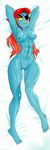  2016 abs absurd_res anthro areola armpits blue_skin breasts captainjingo dakimakura_design erect_nipples eye_patch eyewear female fish hair hat hi_res long_hair looking_at_viewer lying marine monster muscular muscular_female navel nipples nude on_back ponytail pussy red_hair solo teeth undertale undyne video_games yellow_eyes 