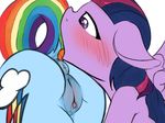  2016 anal anus blush butt clitoris colored cutie_mark dock duo edit equine fearingfun female female/female feral friendship_is_magic hair horse licking mammal multicolored_hair my_little_pony oral pegasus pony purple_eyes pussy pussy_juice rainbow_dash_(mlp) rimming sex simple_background tongue tongue_out twilight_sparkle_(mlp) white_background wings 