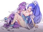  blue_eyes blue_hair blush breast_sucking breasts breath choker cure_diamond cure_sword dokidoki!_precure earrings heart hishikawa_rikka jewelry kenzaki_makoto long_hair magical_girl medium_breasts multiple_girls negom nipples ponytail precure purple_choker purple_eyes purple_hair saliva short_hair spade_earrings sweat yuri 