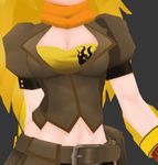  1girl 3d animated animated_gif blonde_hair bouncing_breasts breasts cleavage rwby scarf solo wide_hips yang_xiao_long 