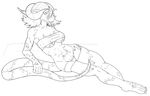  anthro breasts dragon female hair horn monochrome mostly_nude nipple_bulge solo whitedragon 