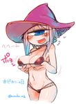  :d bikini blue_eyes blush breast_hold breasts cowboy_shot cropped_legs cyclops fang hat large_breasts looking_at_viewer masha motion_lines one-eyed open_mouth original purple_hair simple_background sketch smile solo swimsuit translation_request white_background wizard_hat 