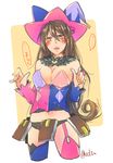  1girl bare_shoulders black_hair blush book breasts cleavage cosplay detached_sleeves hat magilou_(tales) magilou_(tales)_(cosplay) midriff navel open_mouth panties tales_of_(series) tales_of_berseria thighhighs velvet_crowe very_long_hair yellow_eyes 