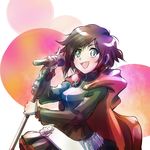  cape iesupa microphone microphone_stand music ruby_rose rwby singing smile solo 
