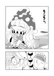  2koma american_flag_dress american_flag_legwear closed_eyes clownpiece comb comic dress fairy_wings greyscale hat jester_cap junko_(touhou) long_hair monochrome multiple_girls neck_ruff pantyhose pointy_ears polka_dot saliva sayakata_katsumi short_dress short_sleeves sitting star star_print striped touhou translated very_long_hair wavy_hair wings 