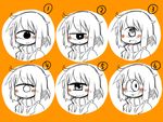  :&gt; :&lt; :d blush_stickers cyclops expressions face grin jitome light_smile looking_at_viewer masha multiple_views one-eyed open_mouth orange_background original scarf sidelocks simple_background sketch smile 