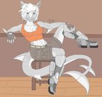  anthro boots clothed clothing female fish footwear looking_at_viewer marine nipple_bulge shark sitting smile solo whitedragon 