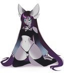  2016 anthro big_ears blue_eyes chinchilla clothed clothing cross female fur grey_fur hair jewelry kneeling legwear looking_at_viewer mammal navel necklace purple_fur purple_hair purple_nose rodent sif simple_background skimpy smile solo teeth thong white_background white_fur 