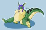  anthro breasts clothed clothing featureless_breasts female hair lizard obese overweight reptile scalie sitting solo spread_legs spreading topless underwear whitedragon 