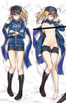  ahoge artoria_pendragon_(all) bar_censor baseball_cap black_hat black_shorts blonde_hair blue_jacket blue_scarf blush boot_removed boots breasts brown_footwear censored cross-laced_footwear crossed_arms dakimakura fate_(series) full_body green_eyes hat jacket kodama_yuu looking_at_viewer lying midriff multiple_views mysterious_heroine_x navel on_back open_clothes open_jacket ponytail rojiura_satsuki:_chapter_heroine_sanctuary scarf shoes short_shorts shorts sidelocks single_boot single_shoe small_breasts smile sweat track_jacket unzipped wristband 