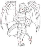  anthro clothed clothing dragon hair horn male monochrome solo whitedragon wings 