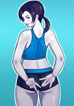 1girl ass grey_hair lesseinsanimer looking_at_viewer nintendo ponytail super_smash_bros. tongue_out wii_fit wii_fit_trainer yoga_pants 