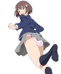  absurdres ass blazer blush bunny_hair_ornament hair_ornament hetare_(hetare013) highres jacket kneehighs kono_bijutsubu_niwa_mondai_ga_aru! no_shoes panties pink_panties school_uniform short_hair skirt socks solo underwear upskirt usami_mizuki 