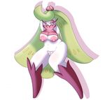  2016 anthro anthrofied areola armpits big_areola big_breasts breasts clothing female flare-zen flora_fauna green_hair hair half-closed_eyes legwear looking_at_viewer mostly_nude navel nintendo nipples pink_nipples plant pok&eacute;mon pok&eacute;morph pussy raised_arm simple_background solo tsareena video_games white_background white_skin 