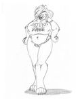  2016 anthro bear big_breasts breasts claws clothed clothing ear_piercing female hair hair_over_eye hands_on_hips looking_at_viewer mammal midriff monochrome nipple_bulge pawpads piercing polar_bear shorts simple_background sketch skimpy slightly_chubby smile solo standing toe_claws white_background wolfkidd 