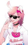  :p animal_ears antemeridian ayato_yuri black_nails bow bunny_ears bunnyboy cake choker earrings finger_licking food icing jewelry licking male_focus nail_polish piercing pink_hair shirt smile solo suggestive_fluid sunglasses tongue tongue_out tongue_piercing yarichin_bitch-bu 